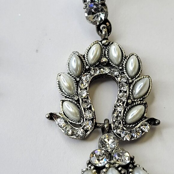 Crystal Chandelier Earrings with Pearls - Picture 5 of 8